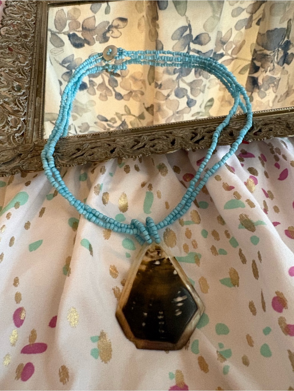 Turquoise Beaded Necklace with abolone shell Pendant